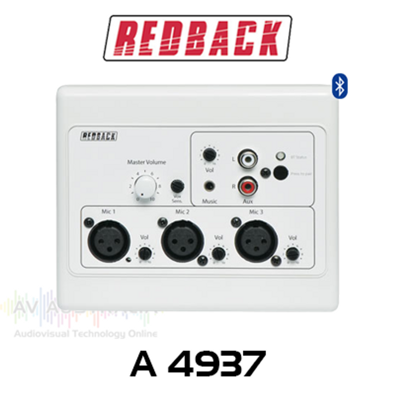Redback 3 Input XLR Mic/Line Pre-Amp Bluetooth Wallplate