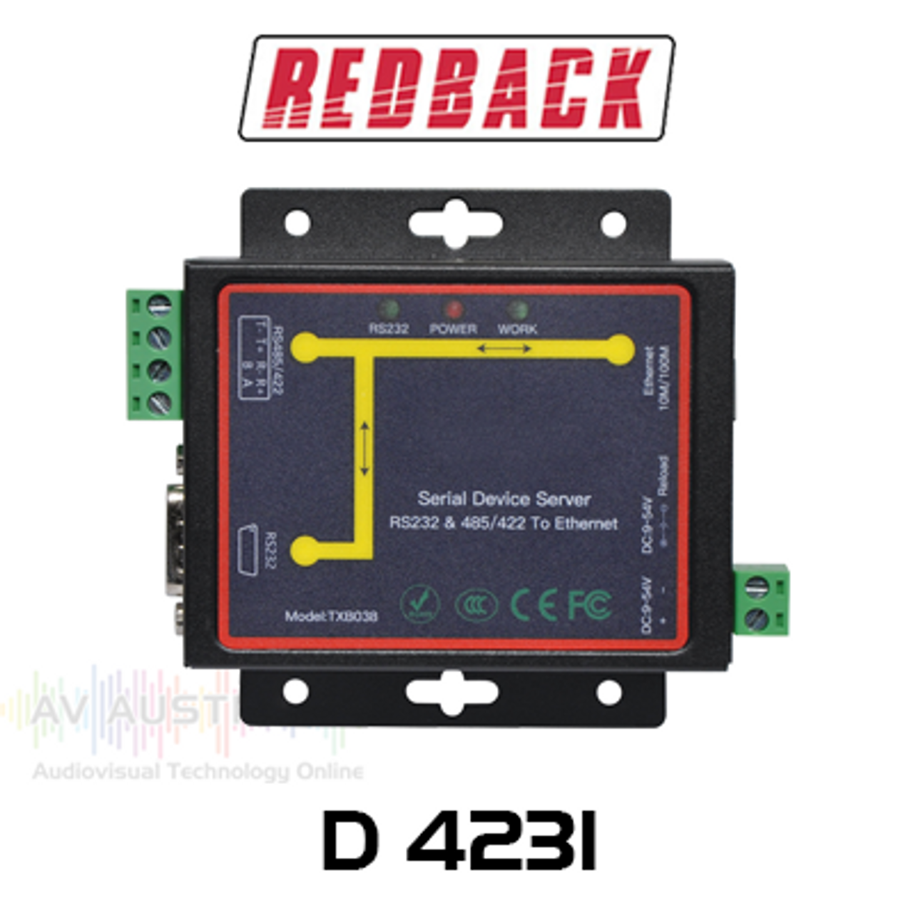 Redback Serial RS232/485/422 DB9 To Ethernet Converter