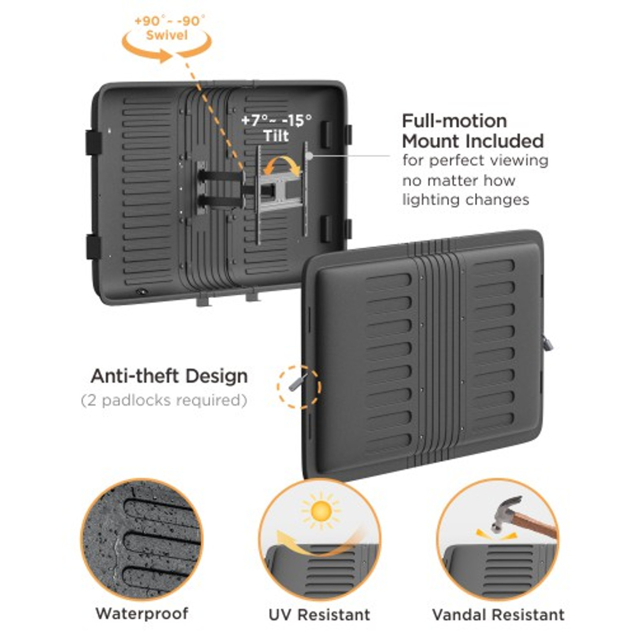 Quantum Sphere 40-65" Full Motion Weatherproof Wall Mount TV Enclosure (50kg Max)