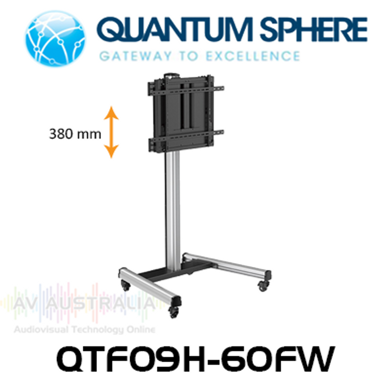 Quantum Sphere 55"-75" Heavy Duty Height Adjustable Mobile AV Trolley With Counterbalanced Design (60kg Max)