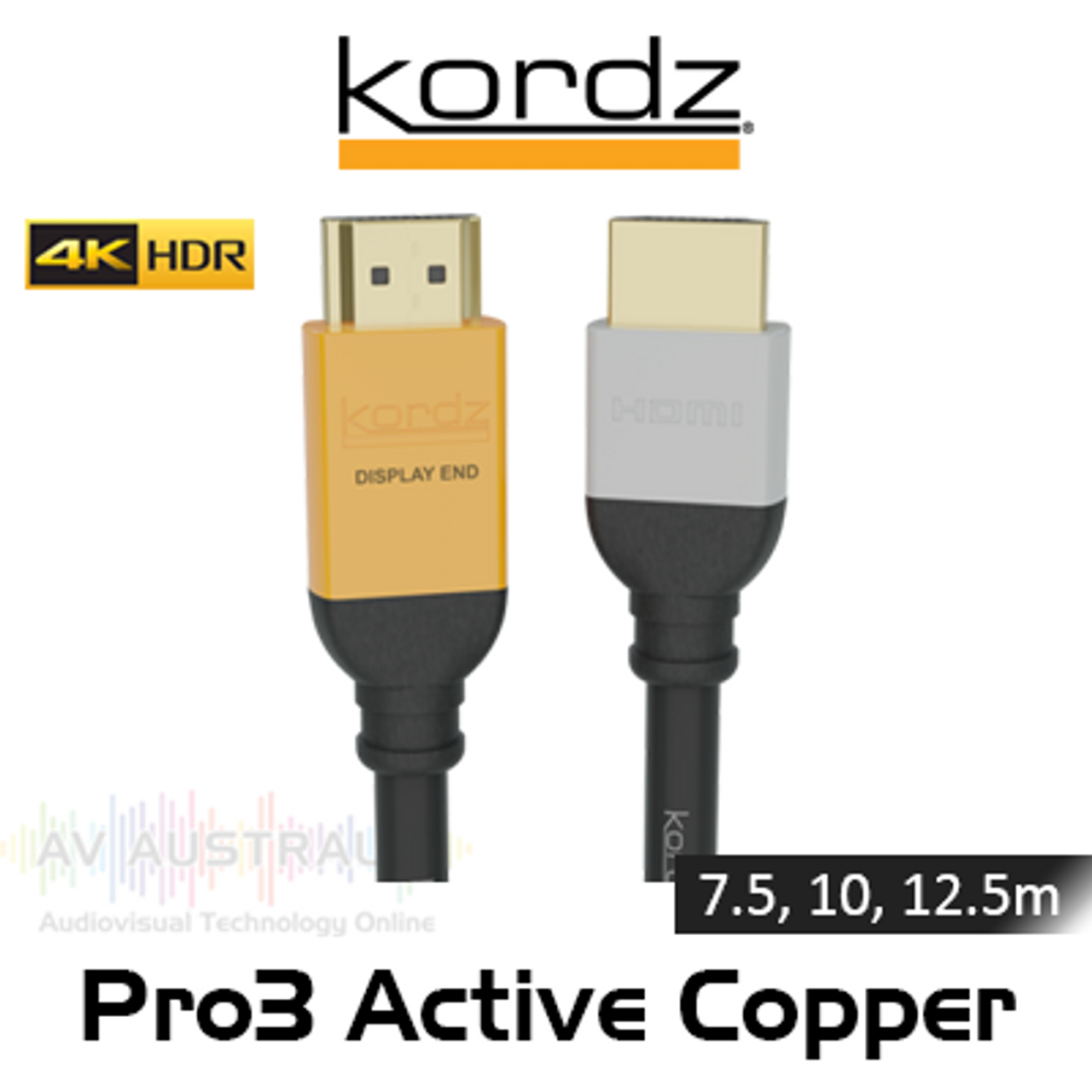 Kordz Pro3 Series 4K60 HDR 18Gbps Active Copper HDMI Cables (7.5, 10, 12.5m)