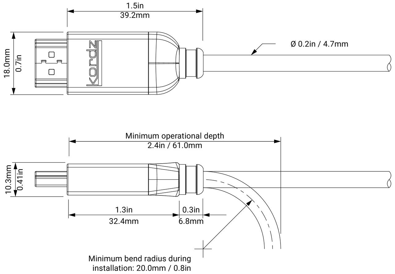 Kordz Pro3 Series 4K60 HDR 18Gbps Active Optical HDMI Cables (10, 15, 20m)