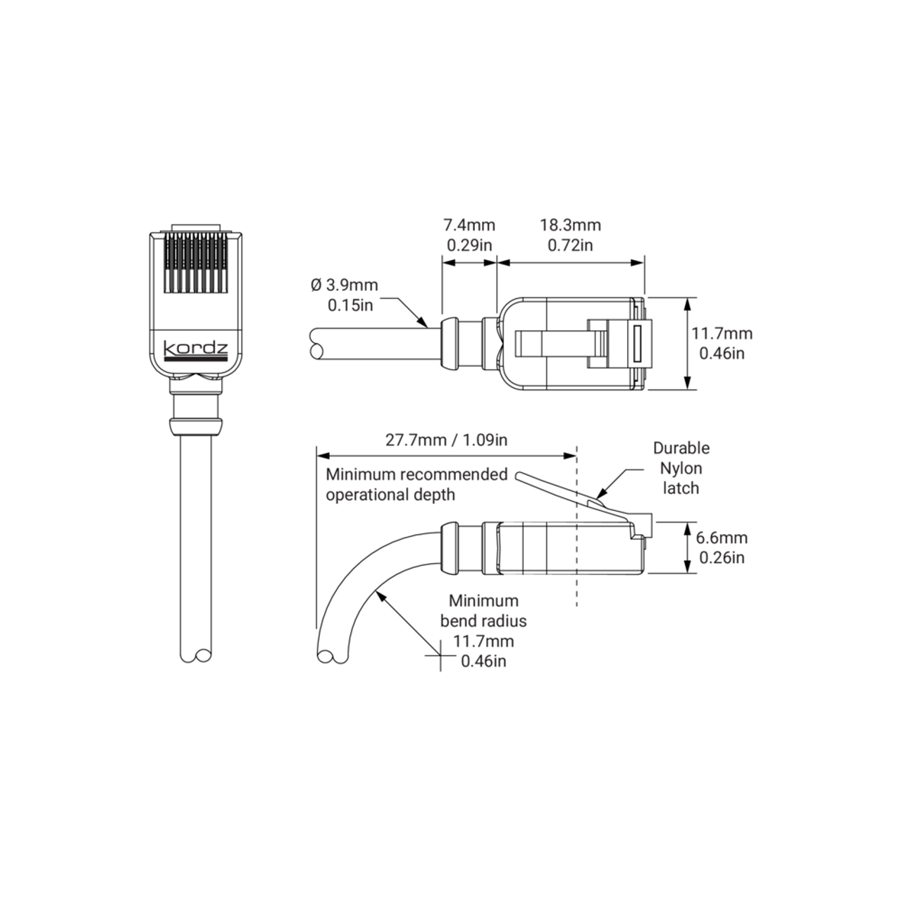 Kordz Pro Series Slim Profile Cat6 UTP 28AWG Network Patch Cord (0.15-30m)