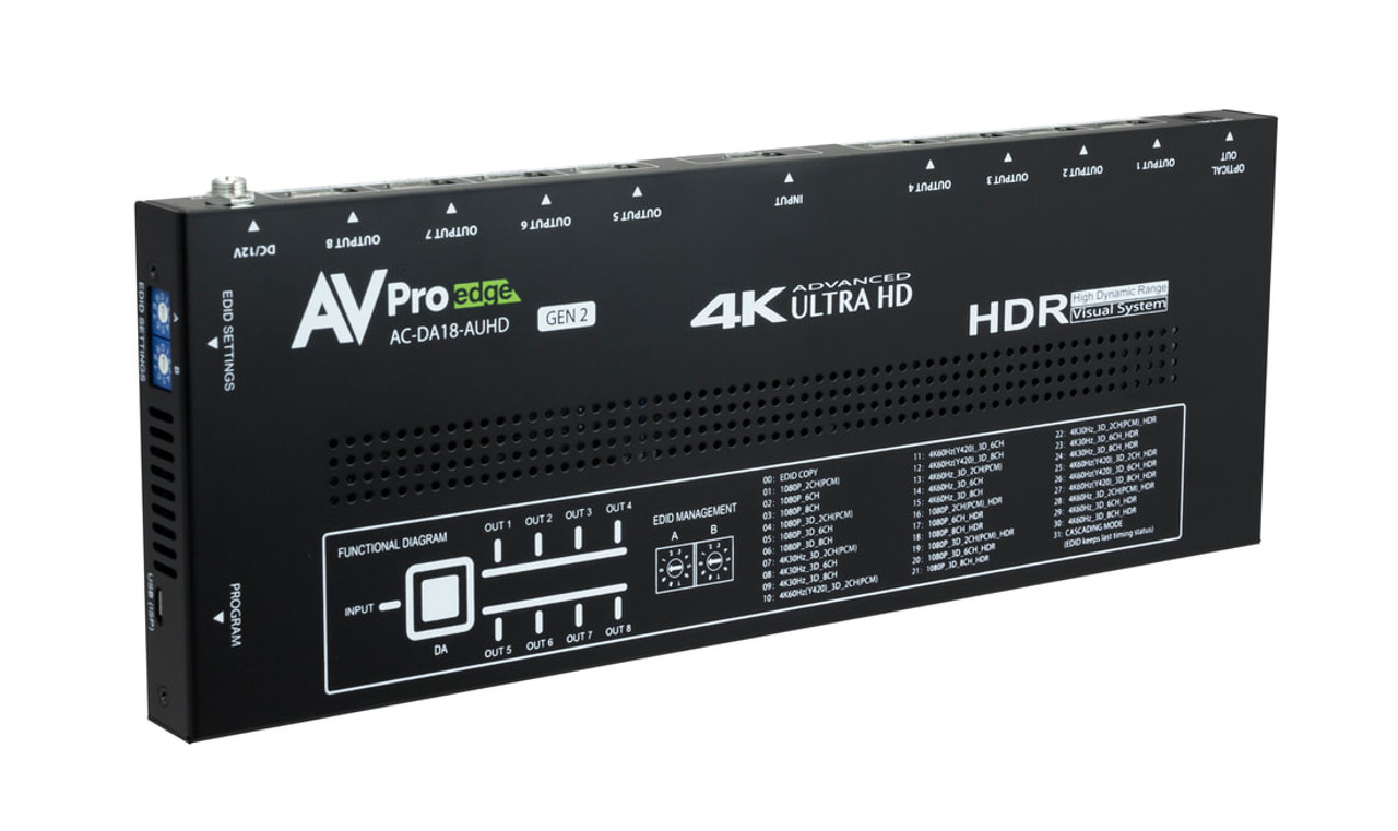 AVPro Edge AC-DA18-AUHD-GEN2 1x8 4K60 18Gbps HDMI Distribution Amplifier