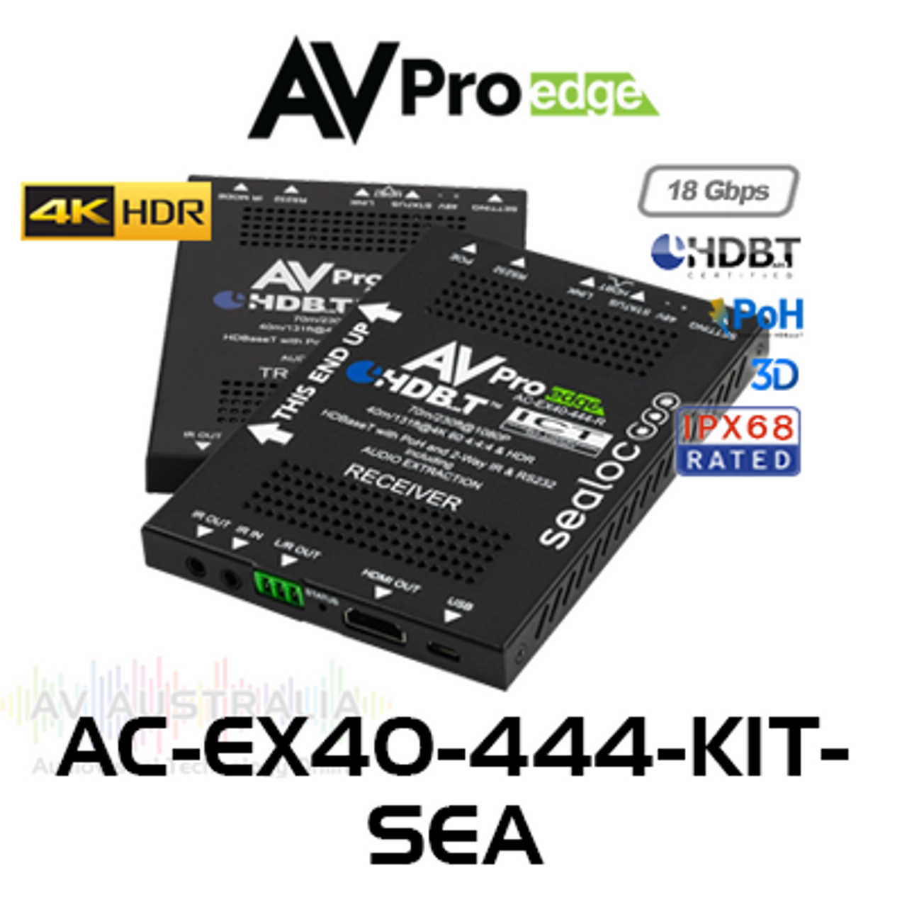 AVPro Edge 4K60 4:4:4 HDR HDMI Over HDBaseT Weatherproof Extender Set With PoH and 2-Way IR & RS232 (40m)