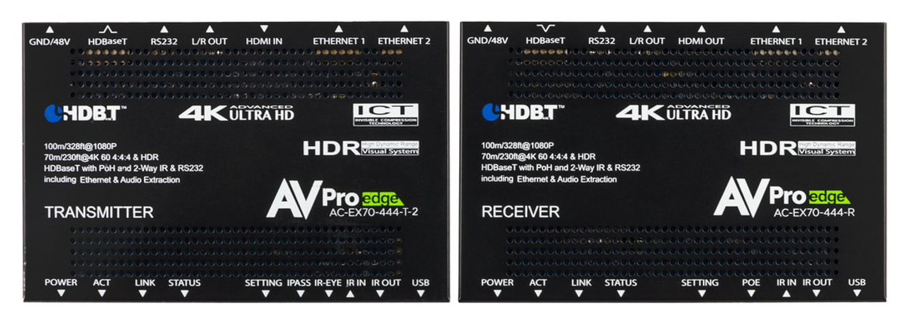 AVPro Edge 4K60 4:4:4 HDR HDMI Over HDBaseT PoH Extender Set With Ethernet and 2-Way IR & RS232 (70m)