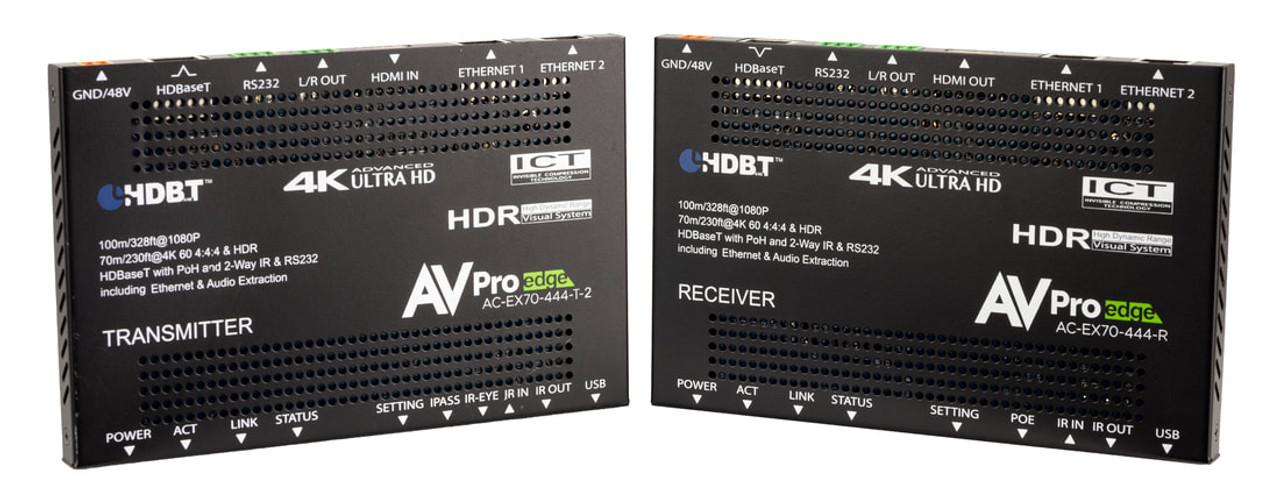 AVPro Edge 4K60 4:4:4 HDR HDMI Over HDBaseT PoH Extender Set With Ethernet and 2-Way IR & RS232 (70m)