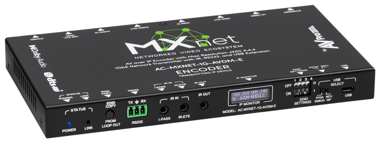 AVPro Edge MxNet 4K60 4:4:4 AV Over IP 1GbE Network Downmixing Transmitter with IR, RS232 & USB