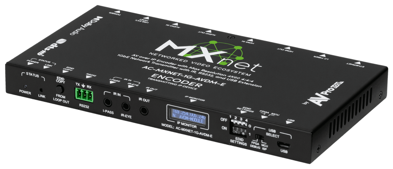 AVPro Edge MxNet 4K60 4:4:4 AV Over IP 1GbE Network Downmixing Transmitter with IR, RS232 & USB