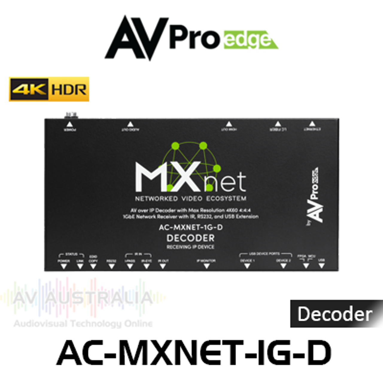 AVPro Edge MxNet 4K60 4:4:4 AV Over IP 1GbE Network Receiver with IR, RS232 & USB