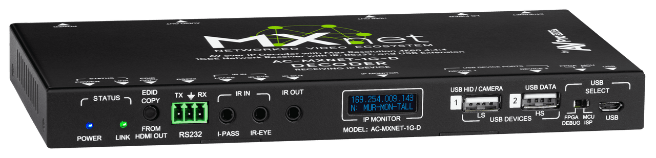 AVPro Edge MxNet 4K60 4:4:4 AV Over IP 1GbE Network Receiver with IR, RS232 & USB