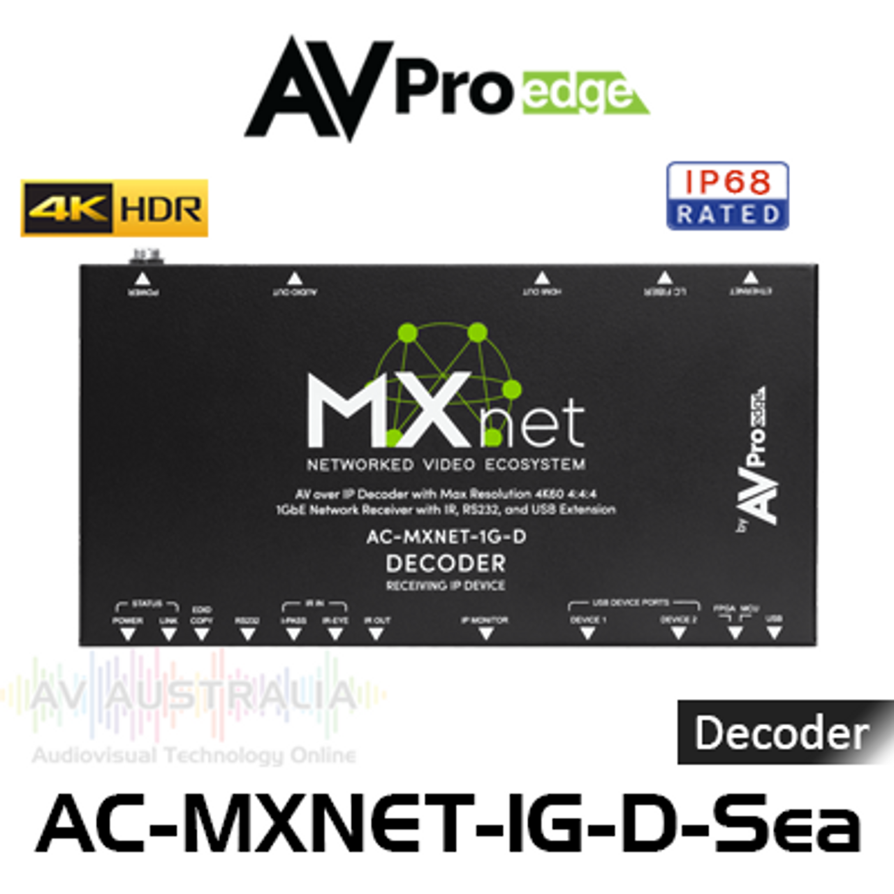 AVPro Edge MxNet 4K60 4:4:4 AV Over IP 1GbE Network Weatherproof Receiver with IR, RS232 & USB