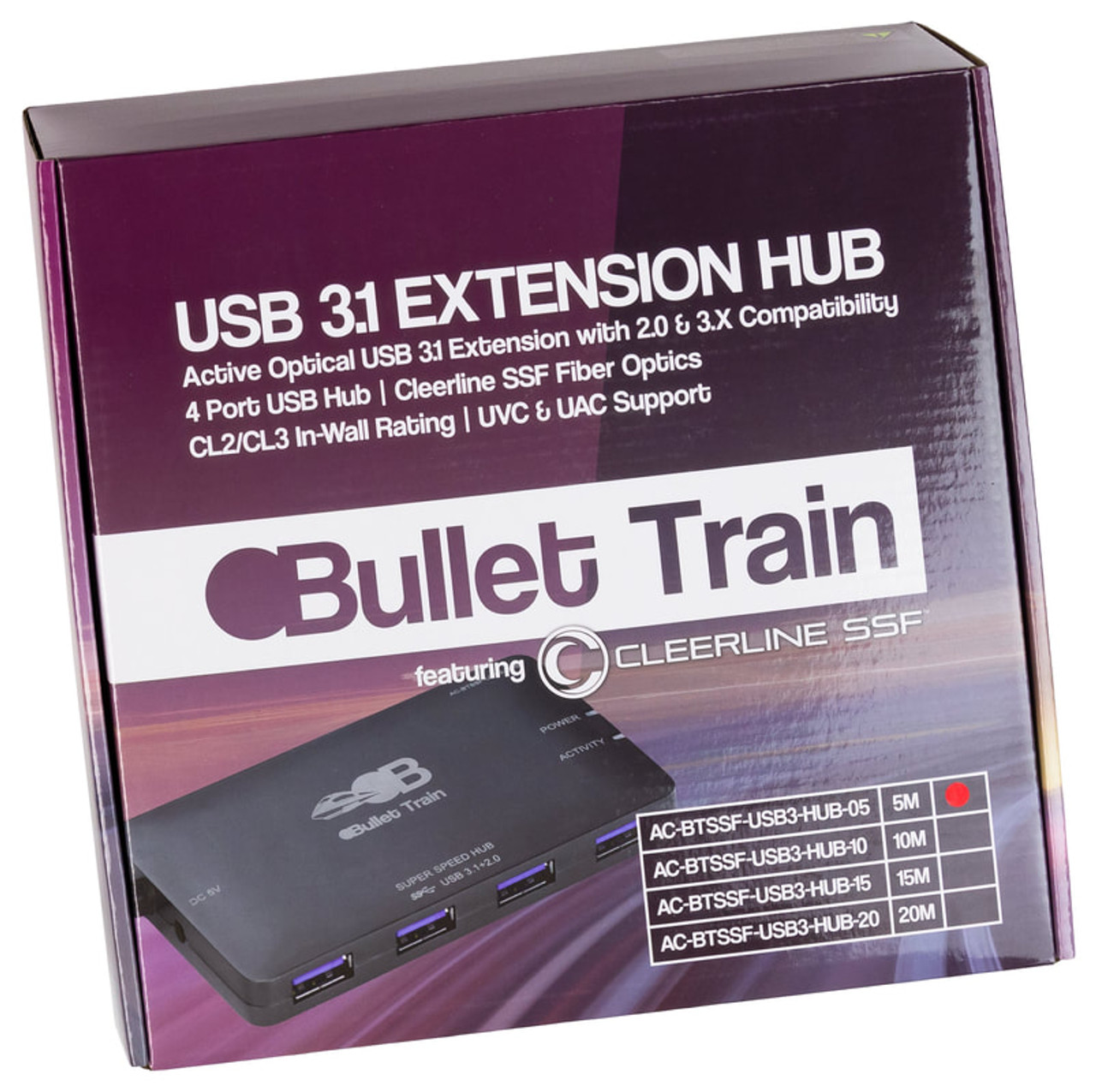 AVPro Edge Bullet Train USB 3.1 Gen1 Active Extension Cable With 4-Port Hub (5-40m)