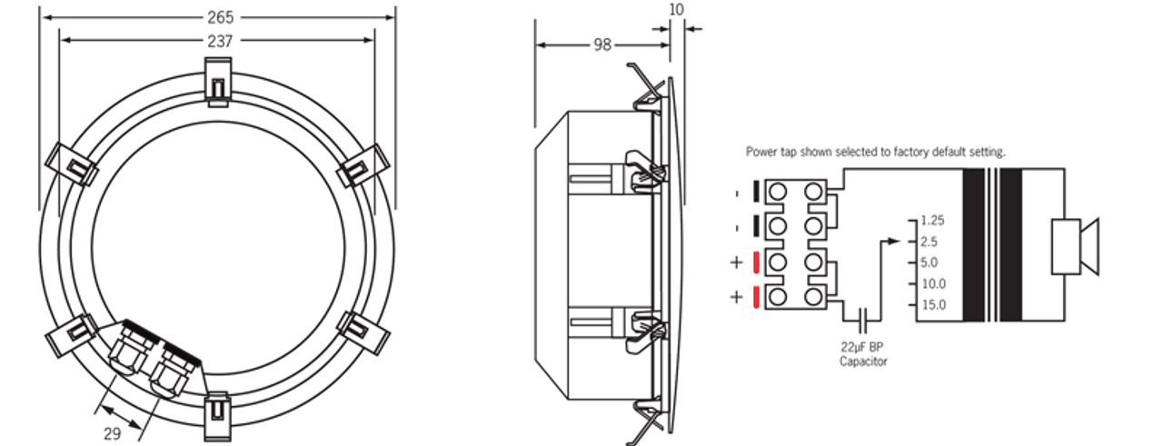 Redback 8" 15W 100V Low Profile EWIS One-Shot In-Ceiling Speaker w/ Metal Grille (Each)