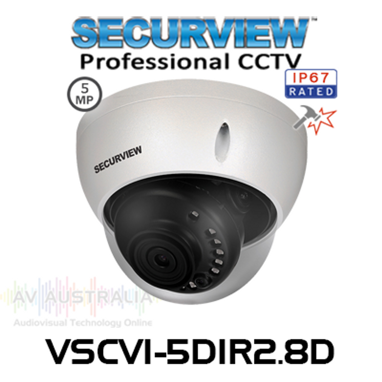 SecurView Professional 5MP 2.8mm Fixed Outdoor Vandal HDCVI Dome Camera