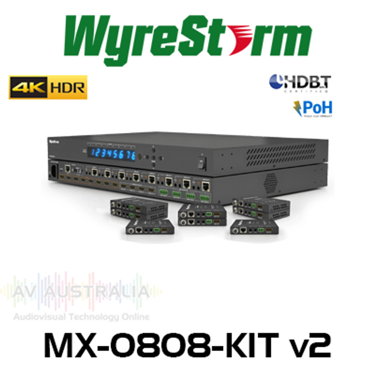 WyreStorm 4K HDR 8x8 HDBaseT Matrix Kit with Receivers & Audio Breakout (35m)