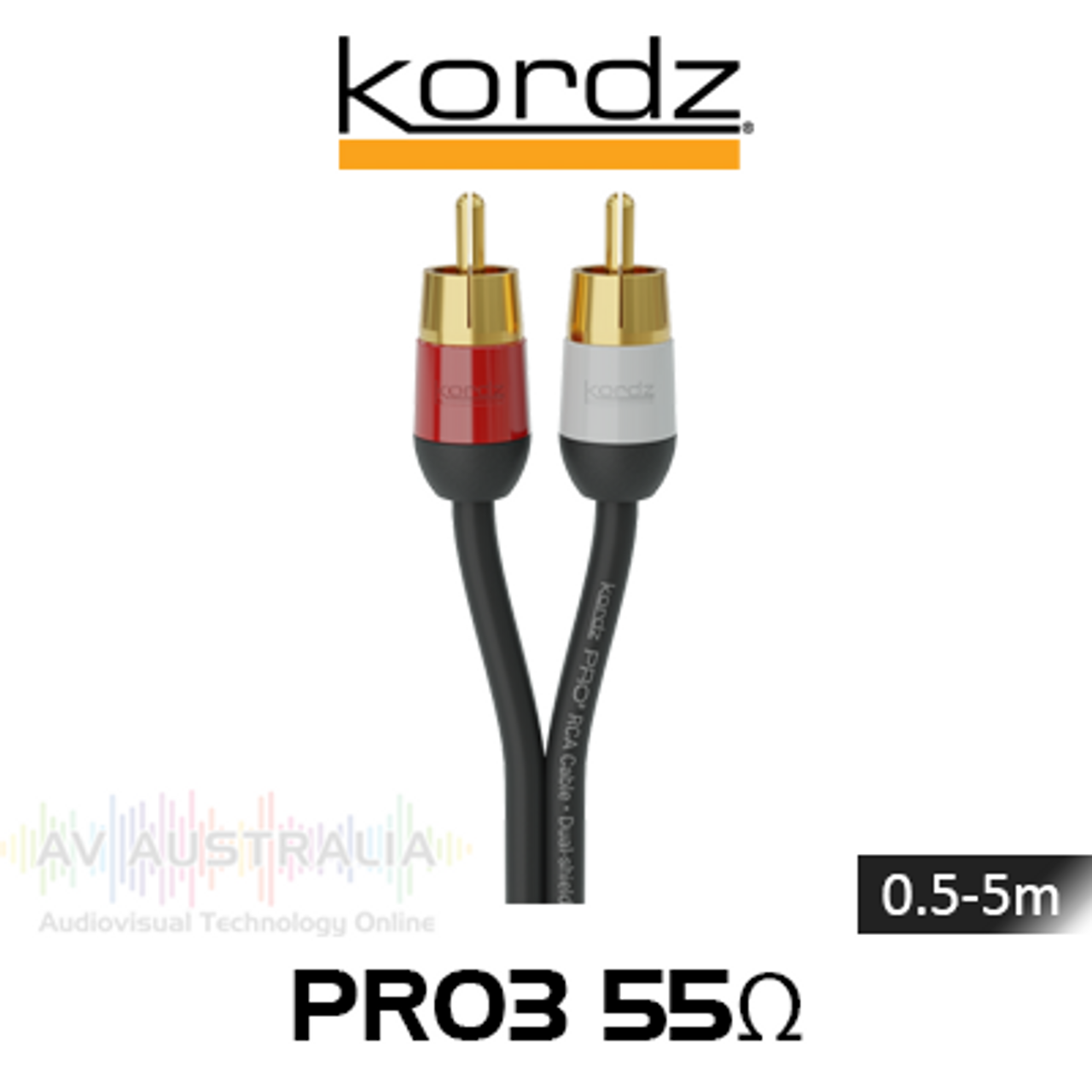Kordz Pro3 Series 55 ohm Twin RCA Cables (0.5-5m)