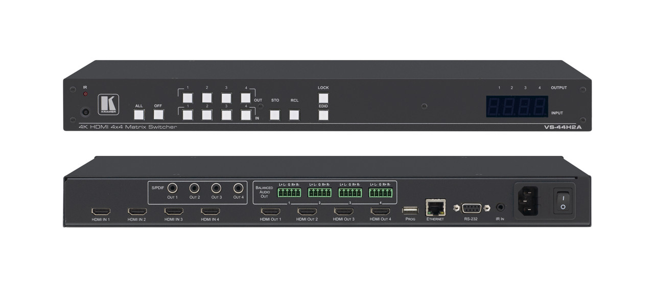 Kramer VS-44H2A 4x4 4K60 HDR HDMI Matrix Switcher with Audio De-Embedding