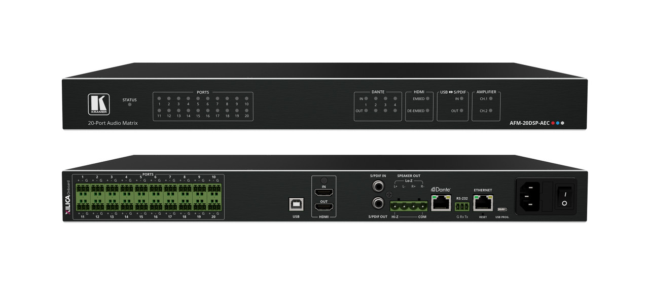 Kramer AFM-20DSP-AEC 20-Port Audio Matrix with DSP, AEC & 4x4 Dante