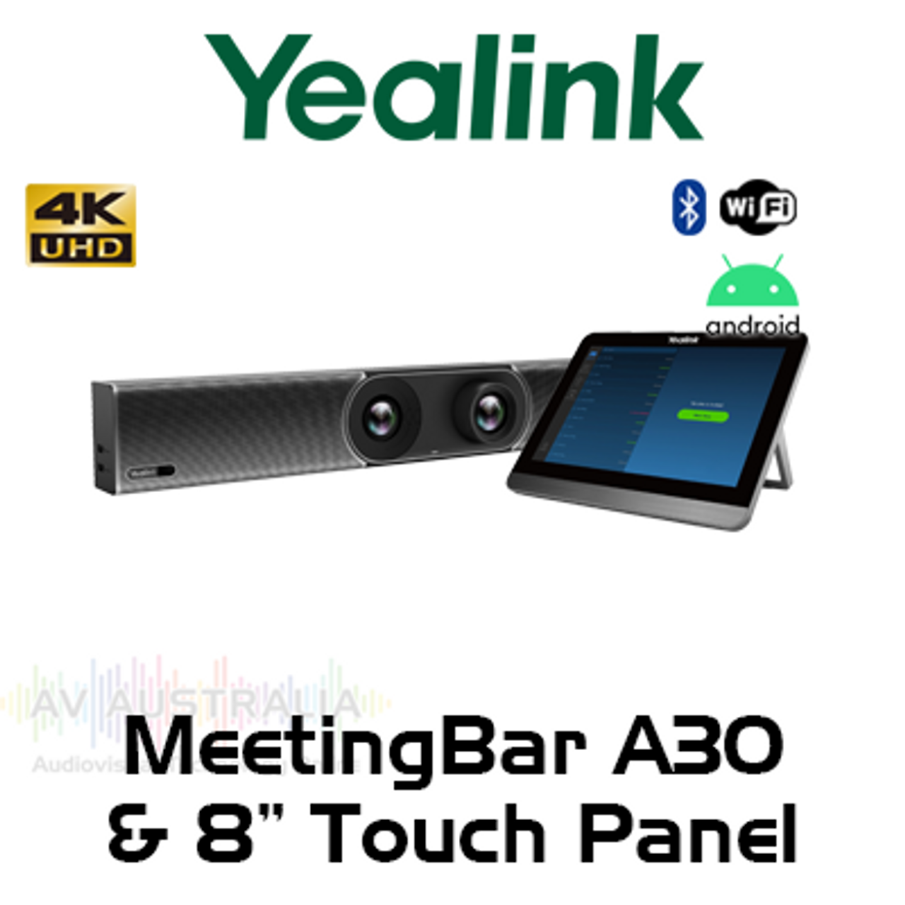 Yealink MeetingBar A30 All-In-One Android Video Bar For Zoom Includes 8" Touch Panel & 2 Years AMS