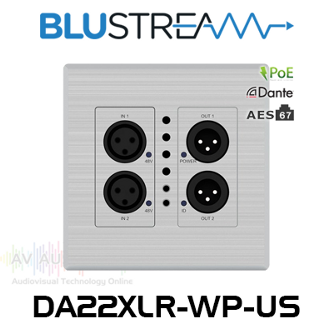BluStream DA22XLR-WP-US Line / Mic 2+2 XLR Dante Audio Wallplate