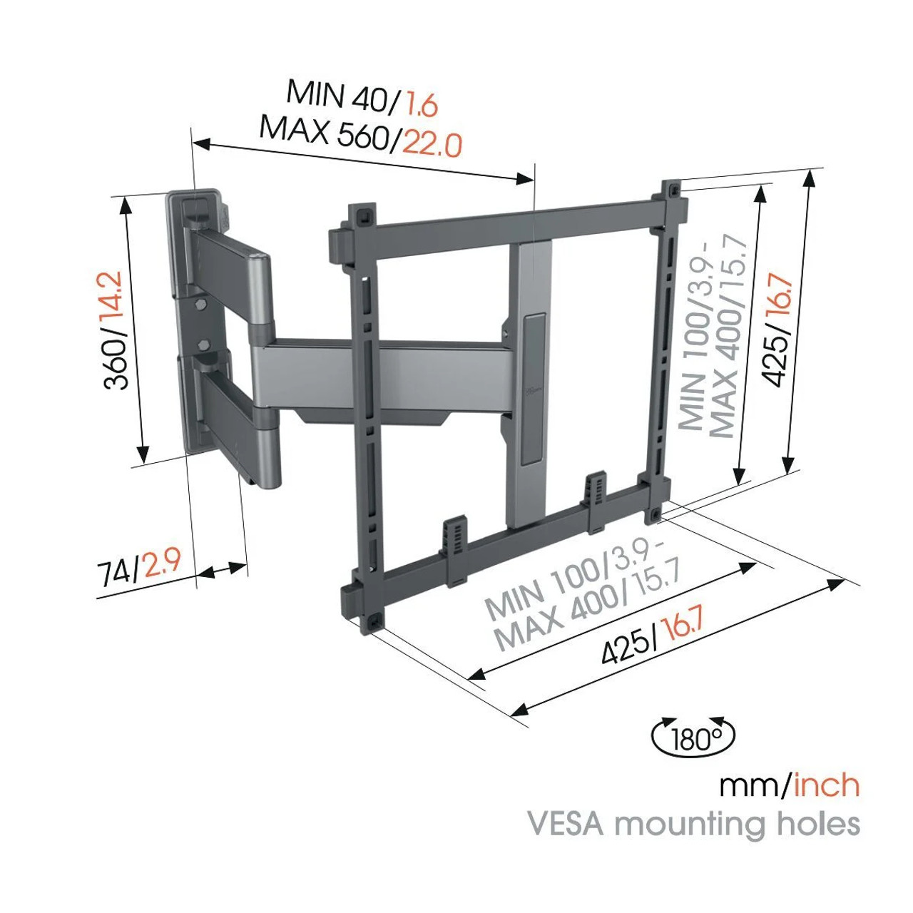 Vogels Elite TVM5445 Ultra Slim Full Motion Wall Mount For 32"-65" Displays (35kg max)