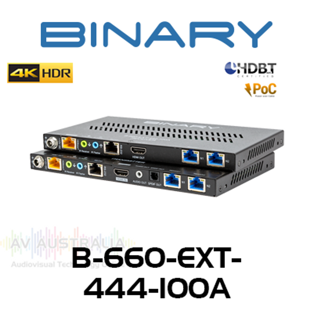 Binary B-660 Series 4K HDBaseT Extender with IR & RS-232 (100m)