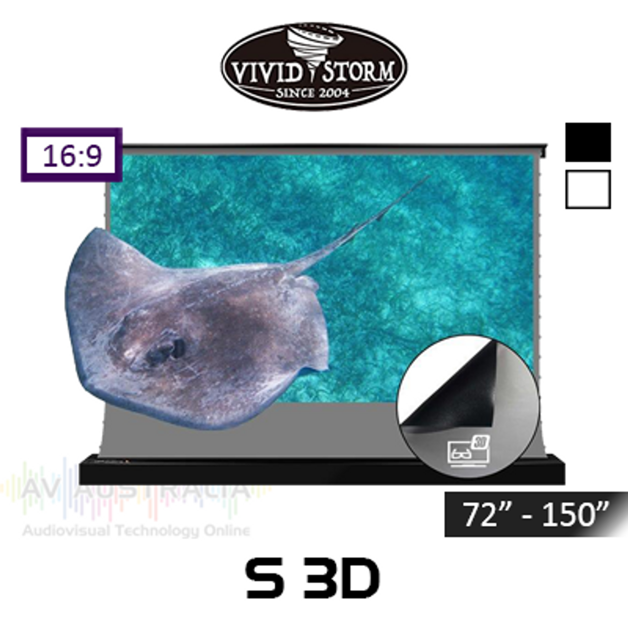 Vividstorm S 3D Obsidian Long Throw ALR Tab-Tension Floor Rising Motorised Projection Screens (72" - 150")