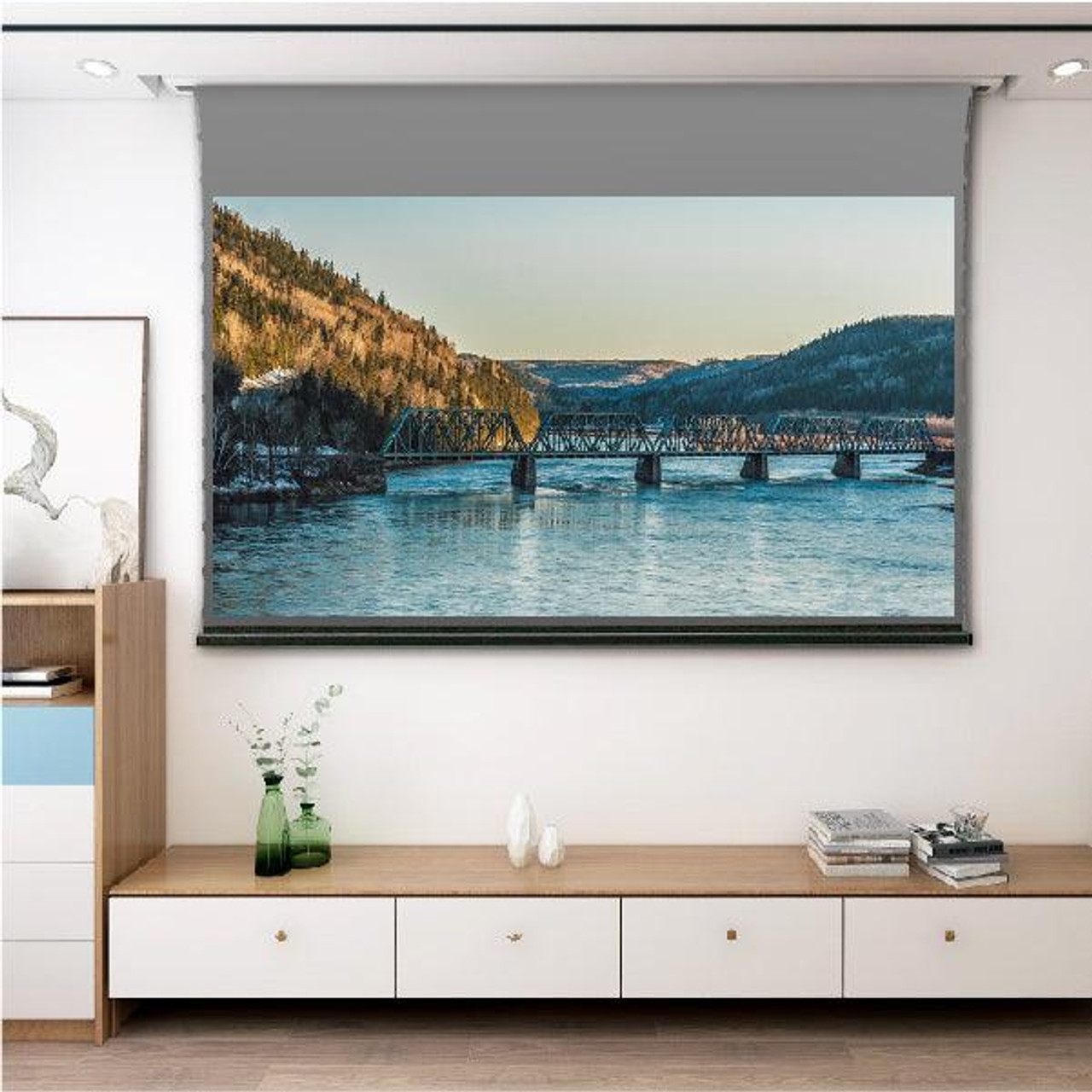 Vividstorm Slimline Obsidian Long Throw ALR Perforated Tab-Tension Motorised Projection Screens (84" - 120")