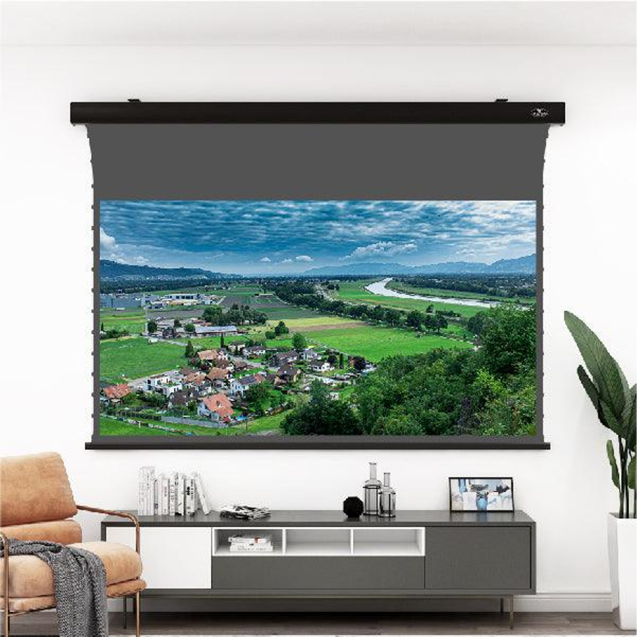 Vividstorm Slimline Obsidian Long Throw ALR Perforated Tab-Tension Motorised Projection Screens (84" - 120")