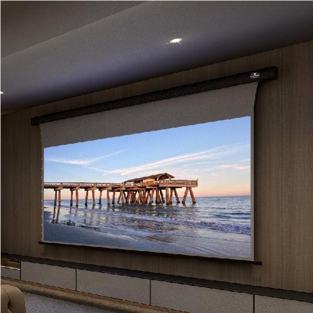 Vividstorm Slimline Obsidian Long Throw ALR Perforated Tab-Tension Motorised Projection Screens (84" - 120")