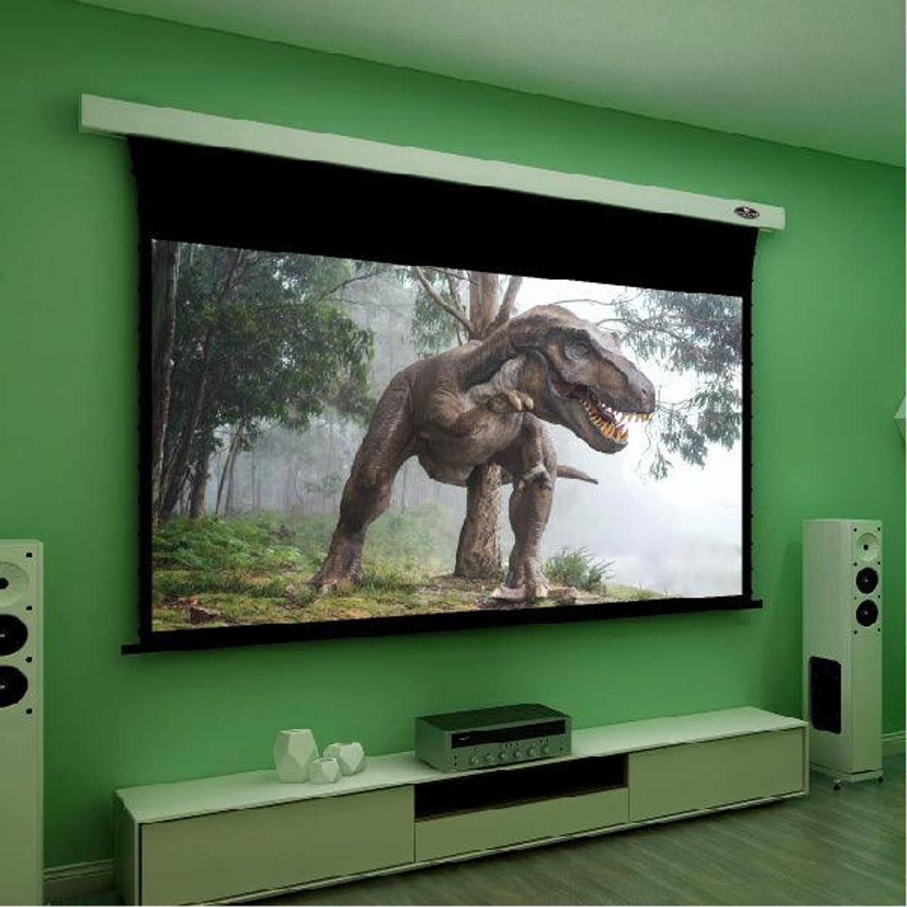 Vividstorm Slimline White Cinema Perforated Tab-Tension Motorised Projection Screens (84" - 120")