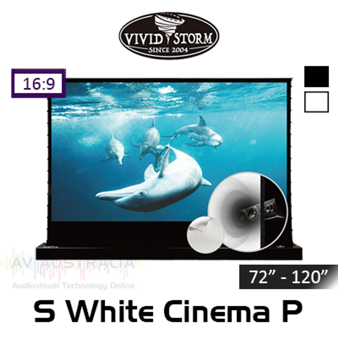 Vividstorm White Cinema Perforated Tab-Tension Floor Rising Motorised Projection Screens (72" - 120")