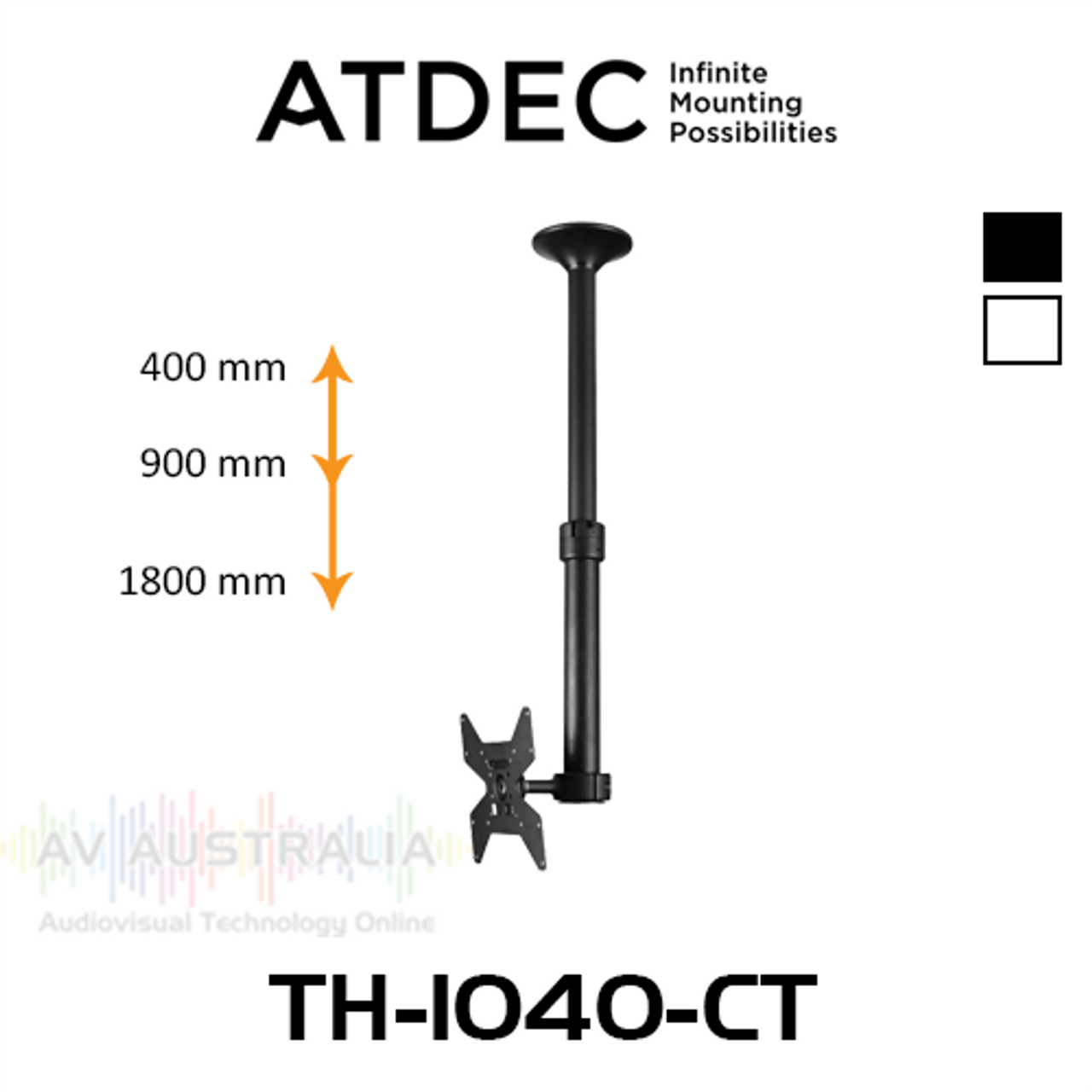 Atdec TH-1040-CTS 24"-46" TV 200x200 VESA Telescopic Ceiling Mount (25kg Max)