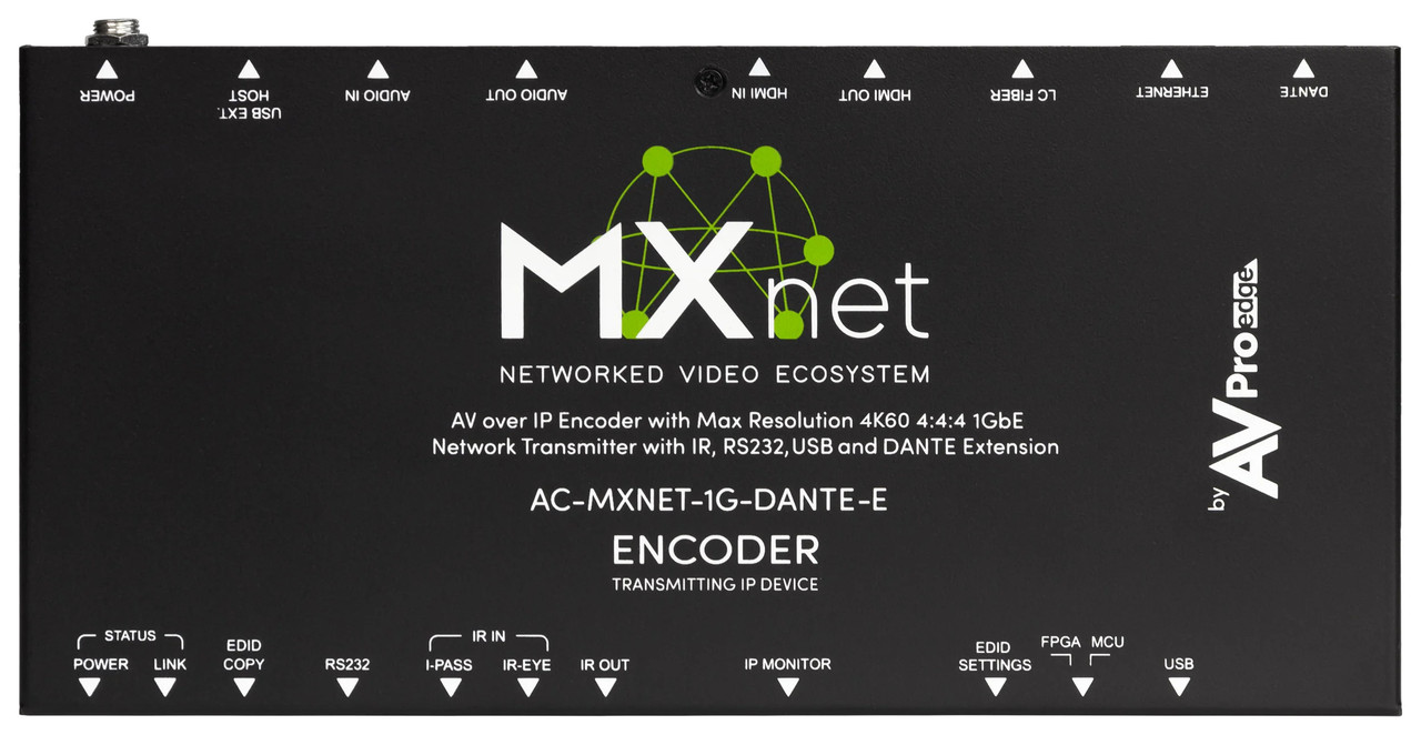 AVPro Edge MxNet 4K60 4:4:4 AV Over IP 1GbE Network Transmitter with IR, RS232, USB & Dante