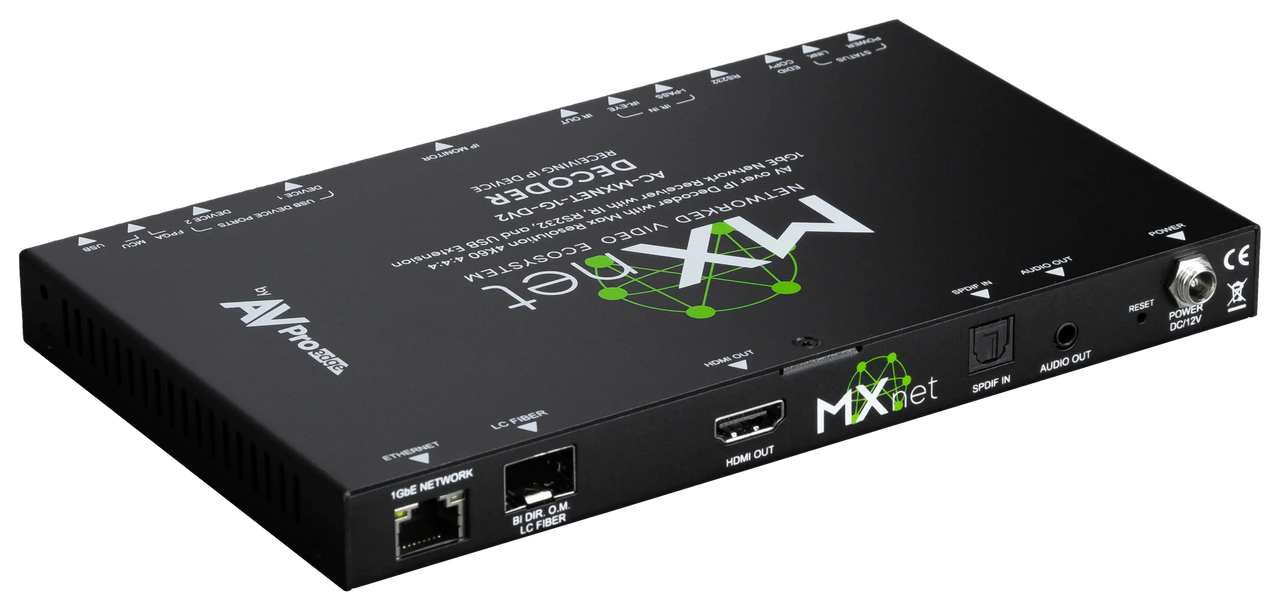 AVPro Edge MxNet 1G Evolution II 4K60 4:4:4 AV Over IP Network Receiver with IR, RS232 & USB Extension