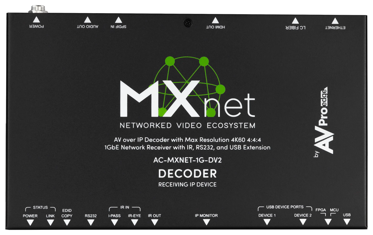 AVPro Edge MxNet 1G Evolution II 4K60 4:4:4 AV Over IP Network Receiver with IR, RS232 & USB Extension
