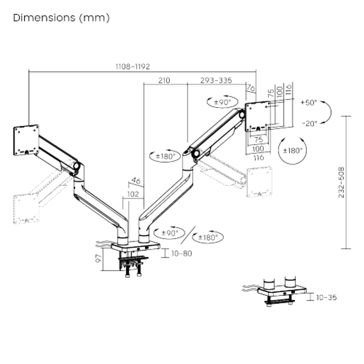 Quantum Sphere LDT74-C024UC 17"-45" Dual Monitor Spring Assisted Desk Mount