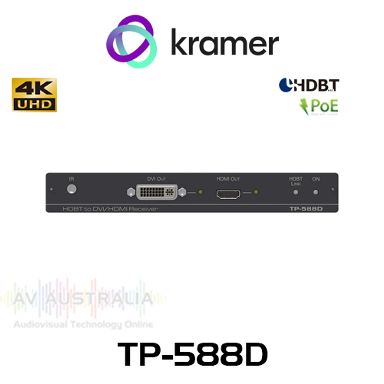 Kramer TP-588D 4K60 4:2:0 HDMI/DVI With Ethernet, IR, RS-232 over HDBaseT PoE Receiver (100m)