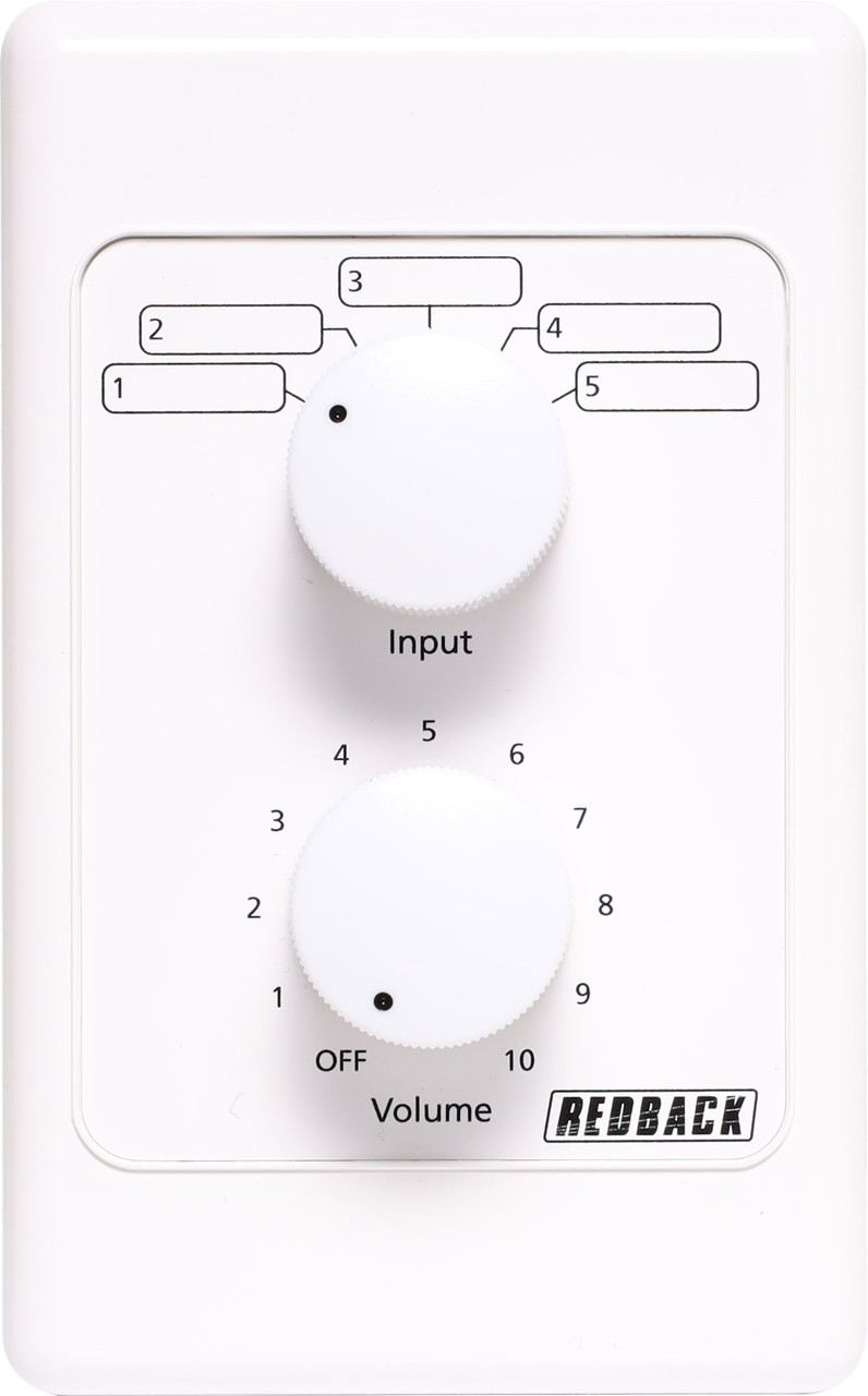 Redback 40W 100V Line Level Volume Controller with 5-Way Input Switch