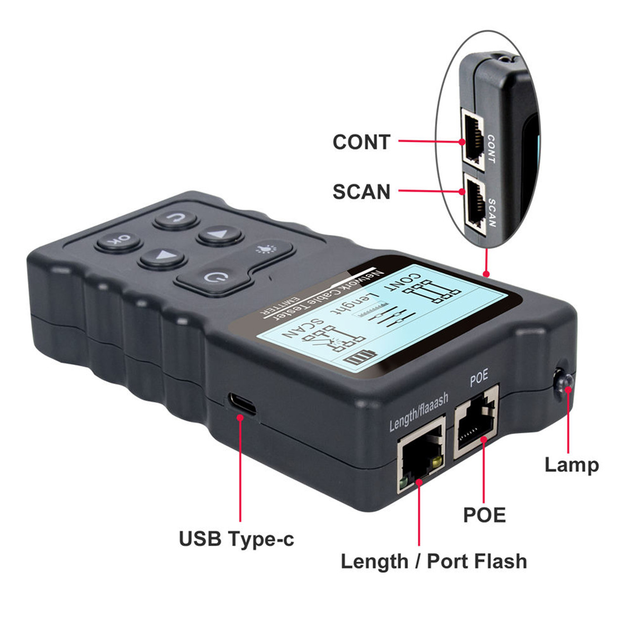 Network Cable & Power Over Ethernet (PoE) Tester 