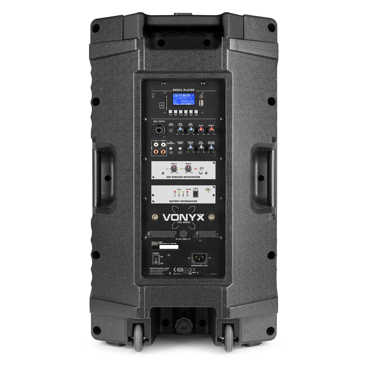 Vonyx VSA700 15" 1000W Battery Powered Portable PA System with Dual Wireless Handheld Mics