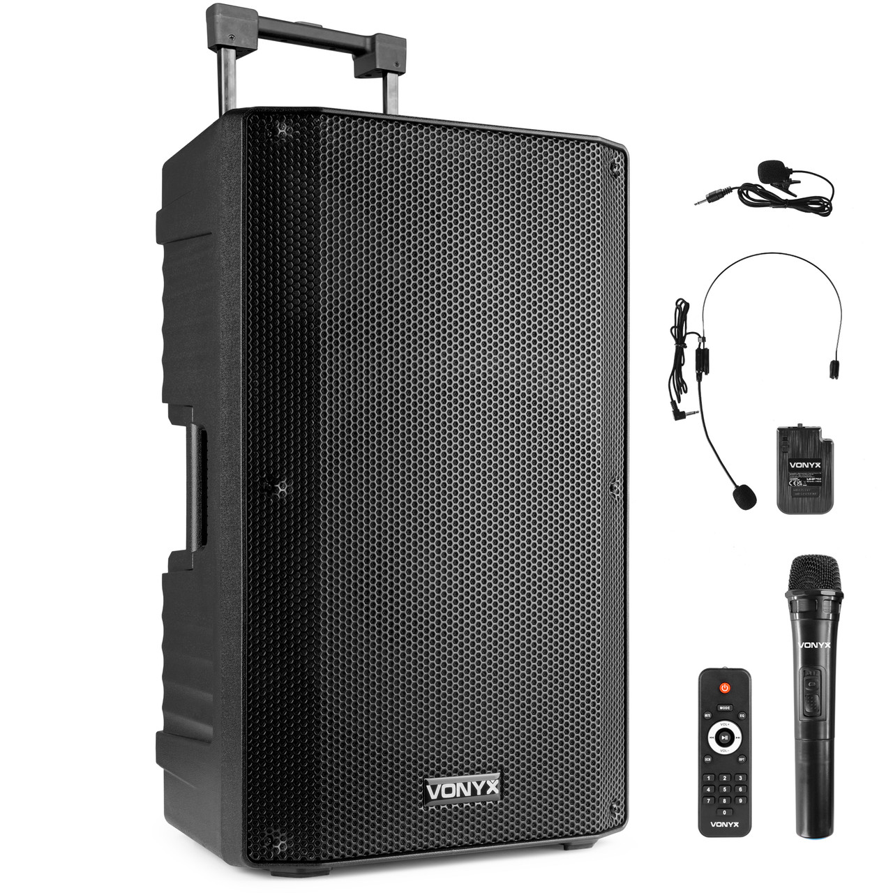 Vonyx VSA700 15" 1000W Battery Powered Portable PA System with Wireless Mics