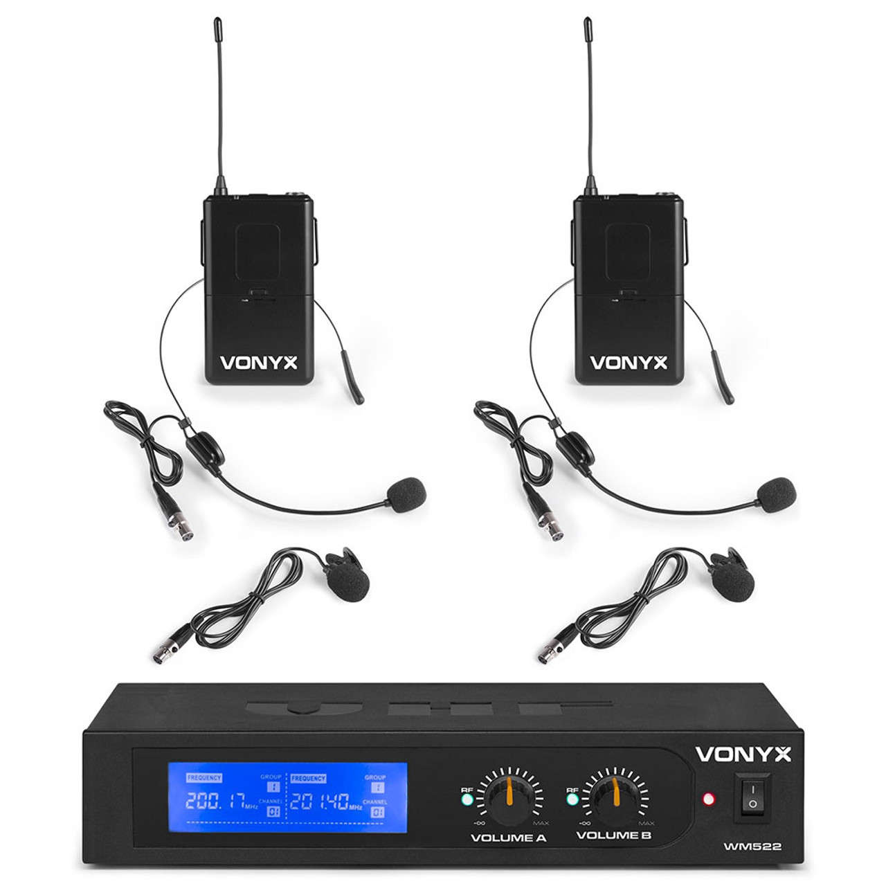 Vonyx WM522B Dual Wireless Bodypack & Headset Microphone System