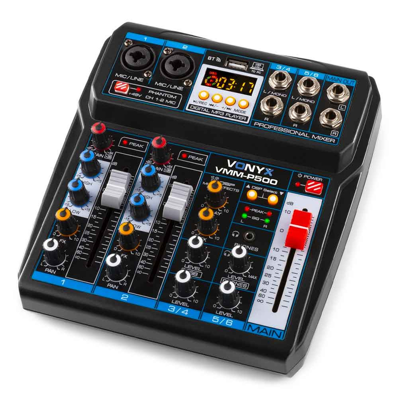 Vonyx VMM-P500 4-Channel Music Mixer with DSP & USB/MP3/Bluetooth
