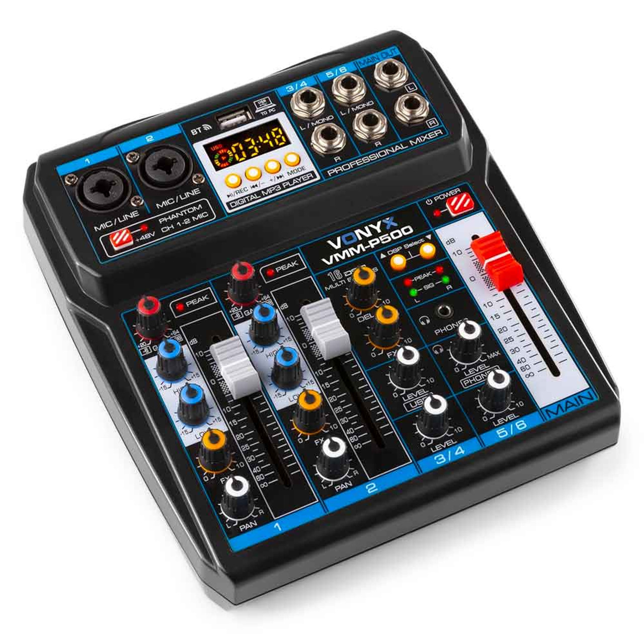 Vonyx VMM-P500 4-Channel Music Mixer with DSP & USB/MP3/Bluetooth