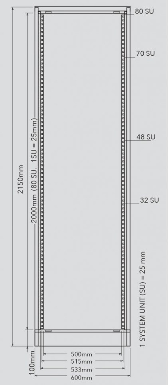 MFB ETSI 300/600mm Depth, 600mm Width Floorstanding Rack (32, 48, 70, 80 SU)