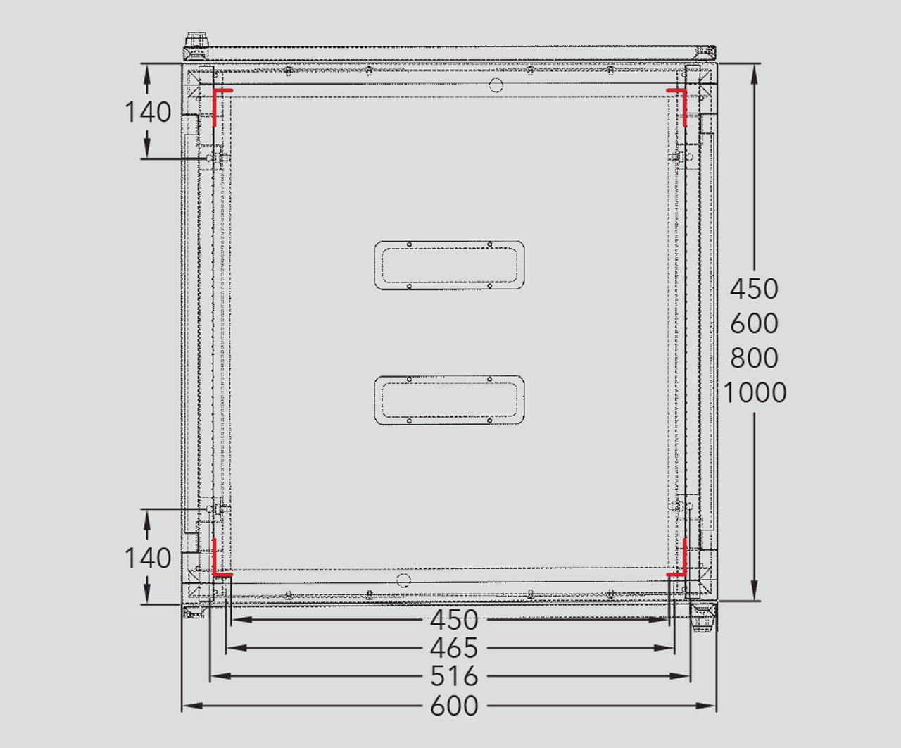 MFB S280 450-1000mm Depth IP66 Industrial Floorstanding Rack (6, 12, 18, 27, 39, 42, 45 RU)