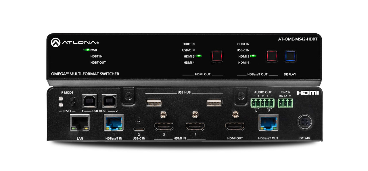 Atlona Omega 4x2 4K HDR HDMI Matrix Switcher with USB Hub & HDBaseT Input