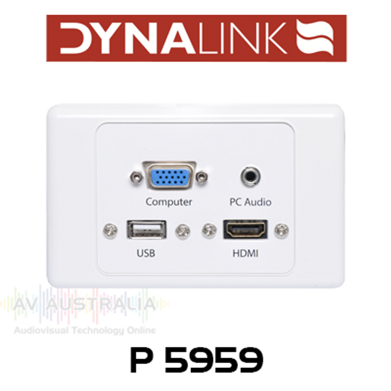 Dynalink HDMI/VGA/USB A&3.5mm Stereo Audio Input Wallplate with Fly Leads